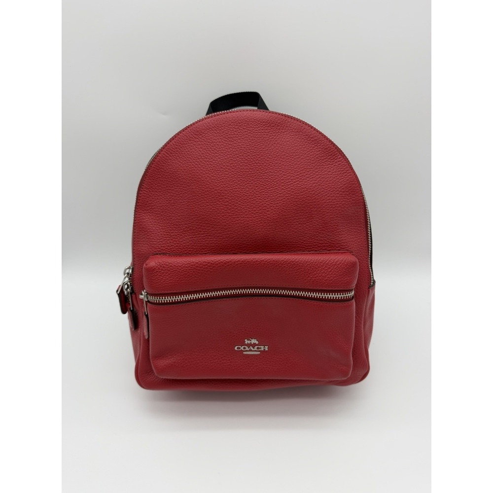 Coach Charlie Medium Backpack Pebbled Leather Red Designer Bag NWOT